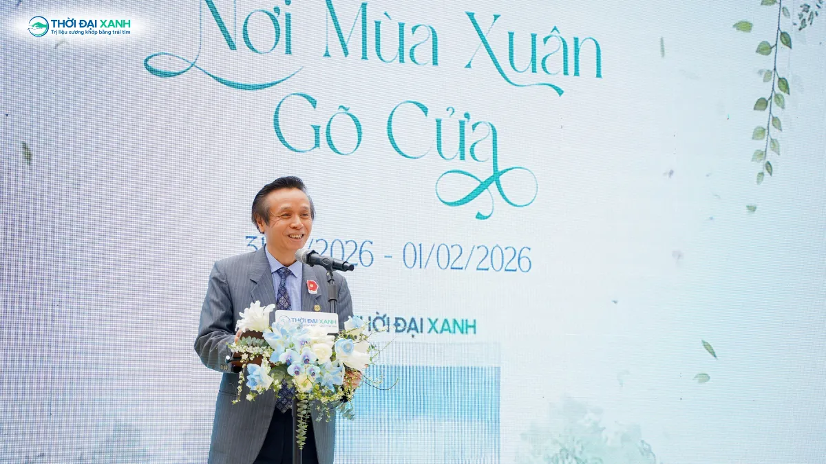 Thầy thuốc nhân dân PGS. TS. BS. Nguyễn Trọng Lưu - Nguyên Chủ nhiệm khoa Phục hồi chức năng, Bệnh viện TWQĐ108 - Phó Chủ tịch Hội Phục hồi chức năng Việt Nam phát biểu tại Lễ ra mắt Trung Tâm Xương Khớp Thời Đại Xanh