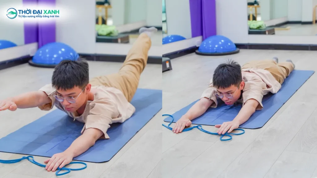 Em Phạm Tiến Đức (15 tuổi, Hà Nội) luôn nỗ lực và bền bỉ trong suốt quá trình tập luyện phương pháp Schroth tại Thời Đại Xanh.