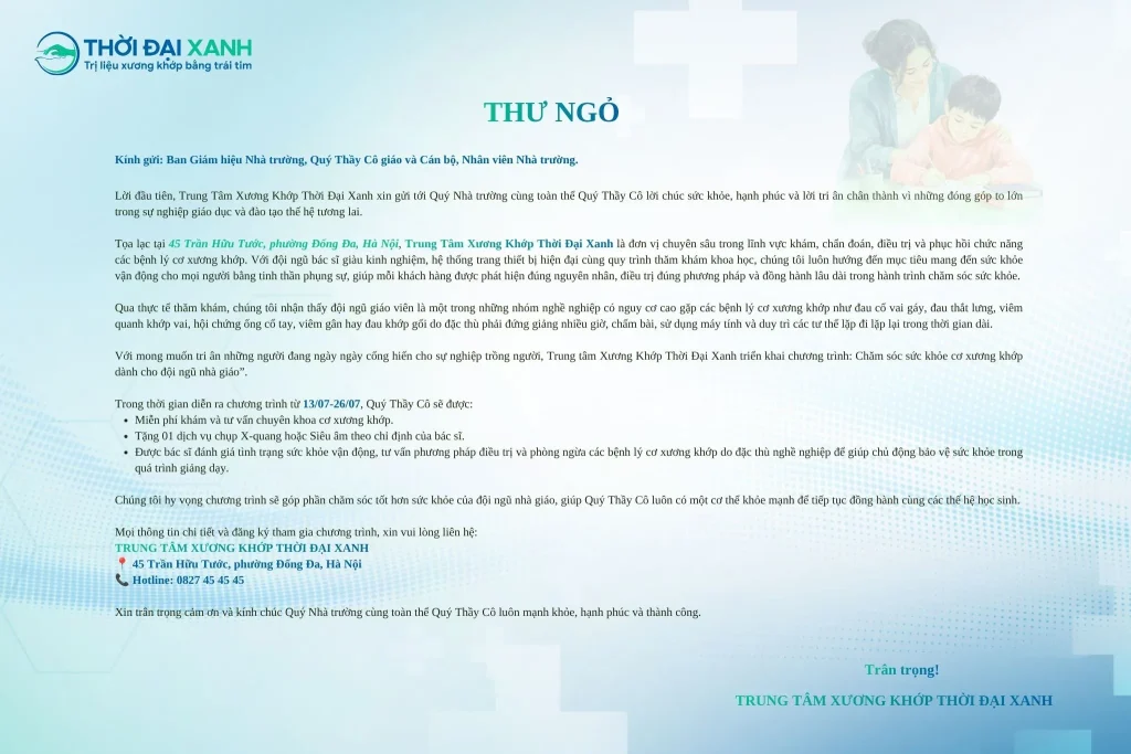 Khám cơ xương khớp cho giáo viên: Chương trình tri ân từ Thời Đại Xanh 