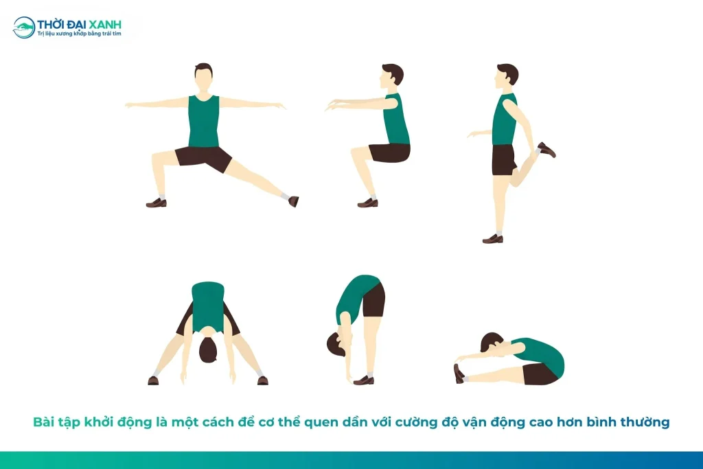 Bài tập khởi động là một cách để cơ thể quen dần với cường độ vận động cao hơn bình thường giúp hạn chế chấn thương đứt dây chằng chéo trước.