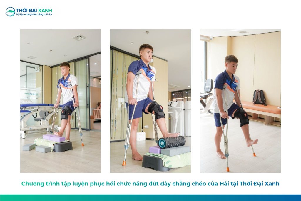 Chương trình tập luyện phục hồi chức năng đứt dây chằng chéo sau phẫu thuật của Hải tại Thời Đại Xanh.